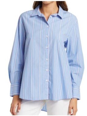 Velvet Heart Light Blue and Pink Pinstripe Button-Up Shirt Women M